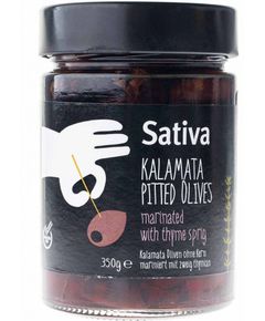 Sativa Оливки Каламата без кісточки мариновані з чебрецем 350 г