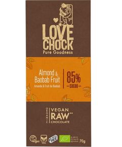 Lovechock Шоколад сирий чорний 85% какао Мигдаль-Баобаб органічний 70 г