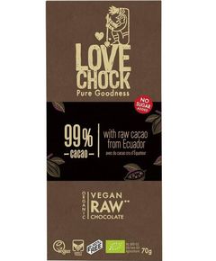 Lovechock Шоколад сирий чорний 99% какао без цукру веганський органічний 70 г