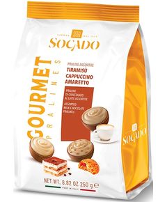 Socado Цукерки шоколадні праліне з молочного шоколаду Тірамісу-Капучіно-Амаретто-Страчателла 250 г