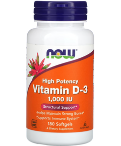 Now Foods Вітамін D3 1000 IU, Кількість в упаковці: 180 капсул