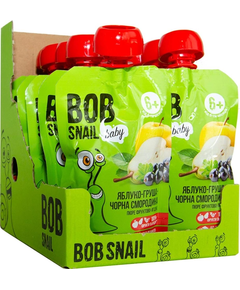 Bob Snail Пюре фруктове дитяче Яблуко-Груша-Чорна Смородина упаковка 10шт*90 г