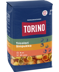 Макарони цільнозернові з томатами та шпинатом Мушлі Триколоре Torino 425 г