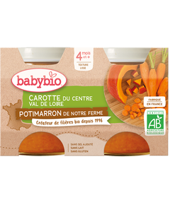 Babybio Пюре овочеве від 4 місяців Морква-Гарбуз органічне 2шт*130 г
