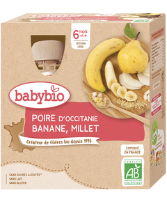 Babybio Пюре фруктове від 6 місяців Груша-Банан-Пшоно органічне 4шт*90 г