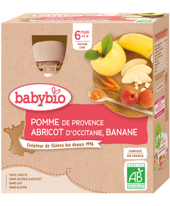 Babybio Пюре фруктове від 6 місяців Яблуко-Абрикос-Банан органічне 4шт*90 г