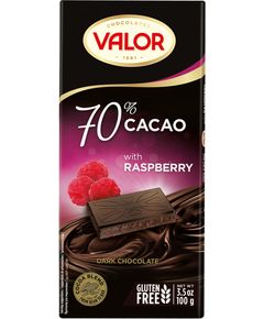 Valor Шоколад чорний 70% Какао-Малина безглютеновий 100 г