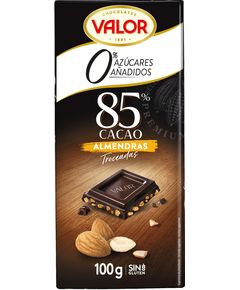 Valor Шоколад чорний без цукру 85% Какао-Мигдаль подрібнений безглютеновий 100 г