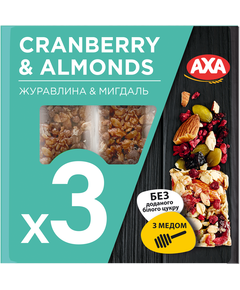 AXA Батончики без цукру злакові Журавлина-Мигдаль 30 г