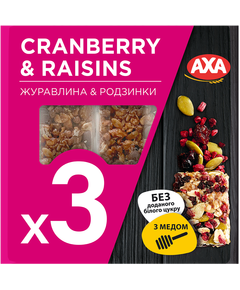 AXA Батончики без цукру злакові Журавлина-Родзинки 30 г