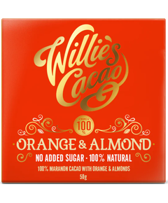 Willie's Cacao Шоколад чорний без цукру 100% Какао Мигдаль-Апельсин веганський 50 г