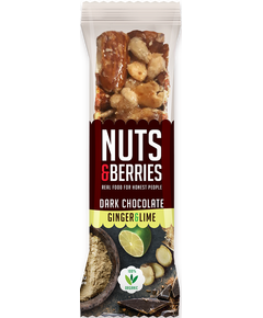 Батончик горіховий Чорний Шоколад-Імбир-Лайм органічний Nuts&Berries 30 г