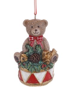 Ялинкова іграшка Ведмедик на барабані Ретро 9 см