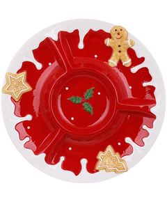 Менажниця керамічна новорічна Пряникові Чоловічки Червона 34,5 см