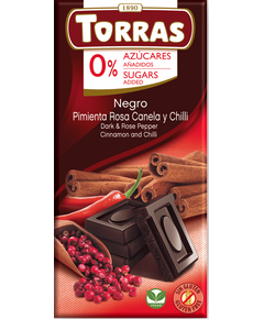 Torras Шоколад без цукру чорний Рожевий Перець-Чилі-Кориця веганський 75 г