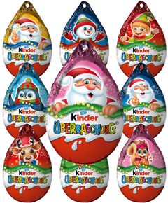 Kinder Сюрприз Шоколадні яйця новорічні для прикрашання ялинки бокс 36шт*20 г