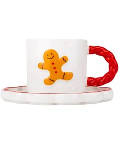 Чашка з блюдцем різдвяна керамічна Пряниковий Чоловічок 230 мл