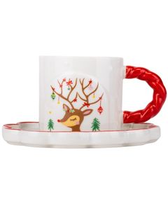 Чашка з блюдцем різдвяна керамічна Оленя 230 мл