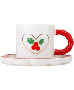Чашка з блюдцем різдвяна керамічна Серце 230 мл