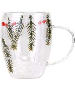 Чашка скляна з подвійними стінками Ялинкові Гілочки та Сніг 300 мл