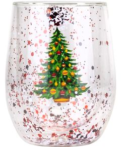 Чашка скляна з подвійними стінками Ялинка та Конфеті 300 мл