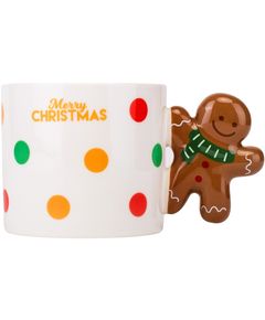 Чашка різдвяна керамічна Merry Christmas Пряниковий Чоловічок 390 мл Біло-Зелена