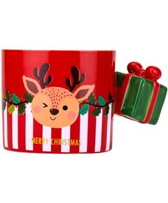 Чашка різдвяна керамічна Merry Christmas Оленя з Подарунком 350 мл Червона