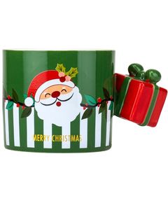 Чашка різдвяна керамічна Merry Christmas Санта з Подарунком 350 мл Зелена
