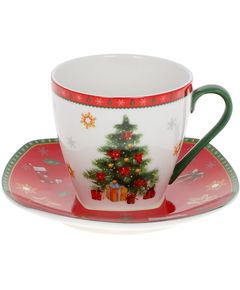 Чашка з блюдцем новорічна порцелянова Різдвяна Класика 220 мл