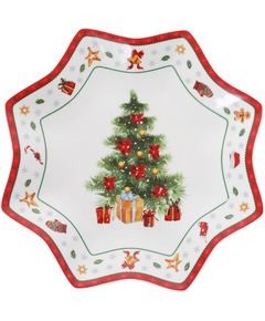 Блюдо фігурне порцелянове новорічне Різдвяна Класика з Ялинкою 30 см