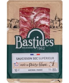Bastides Ковбаса суха Французька з білим перцем нарізана слайсами 80 г