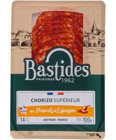 Bastides Ковбаса сиров'ялена Чорізо з іспанським перцем нарізана слайсами 100 г