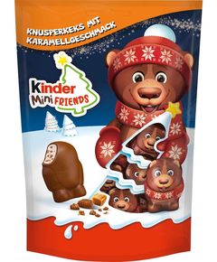 Kinder Mini Friends Цукерки шоколадні новорічні з молочно-кремовою начинкою та шматочками карамельного печива Ведмедики 122 г