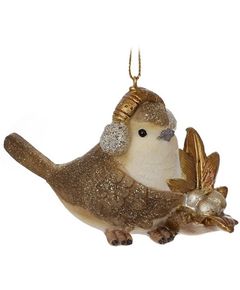 Ялинкова іграшка Пташеня в наушниках з букетиком 11,5 см