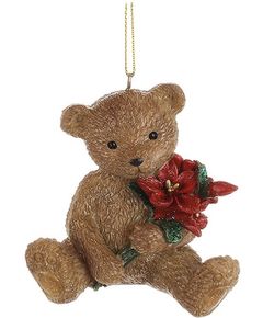 Ялинкова іграшка Ведмедик Тедді з букетиком 8 см