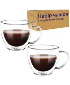 Набір чашок з подвійними стінками скляних 2 штуки по 220 мл