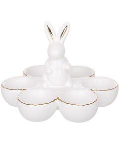 Підставка для 6 яєць керамічна Кролик біло-золота 17,6 см