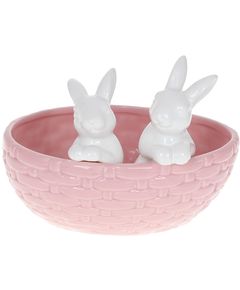Цукерниця керамічна-кашпо Зайчики в Кошику рожева 21 см