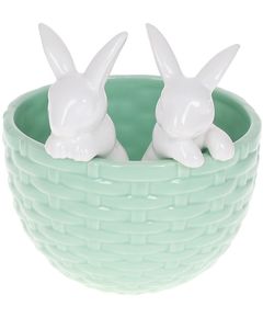 Цукерниця керамічна-кашпо Зайчики в Кошику салатова 15 см
