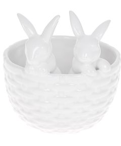 Цукерниця керамічна-кашпо Зайчики в Кошику біла 15 см