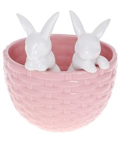 Цукерниця керамічна-кашпо Зайчики в Кошику рожева 15 см