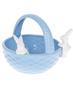 Цукерниця керамічна-кашпо Зайчики в Кошику блакитна 22 см