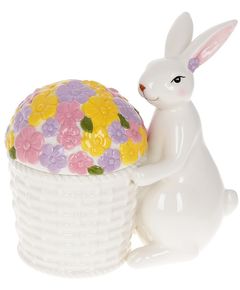 Банка для зберігання з фігурою кролика Пасхальний Кролик з Кошиком Квітів 18 см
