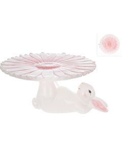 Підставка для торта та випічки керамічна Пасхальний Кролик з Квіткою рожевою 22,8 см