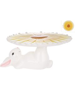 Підставка для торта та випічки керамічна Пасхальний Кролик з Квіткою жовтою 22,5 см