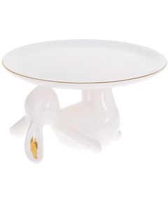 Підставка для торта та випічки керамічна Кролик біло-золота 20 см