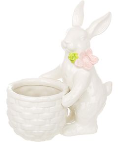 Цукерниця керамічна-кашпо Зайчик з Кошиком біла 19 см