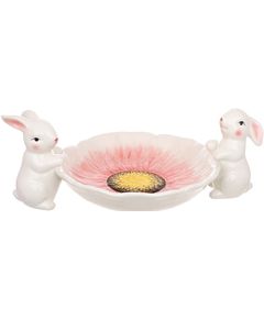 Підставка для випічки та десертів керамічна Пасхальні Кролики з Квіткою рожевою 34 см