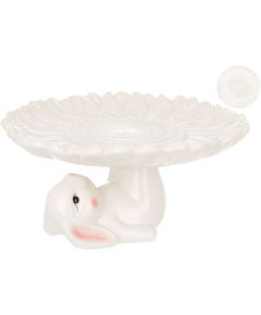 Підставка для торта та випічки керамічна Пасхальний Кролик з Квіткою білою 26 см