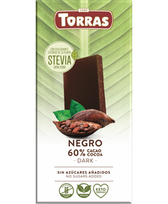 Torras Stevia Шоколад без цукру чорний 60% какао веганський 125 г